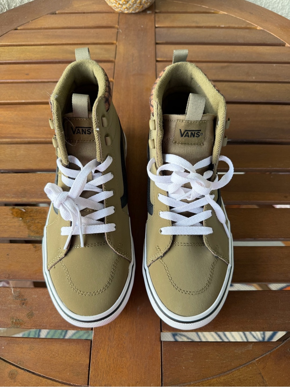 Vans Kids High-Top Sneakers in Olive and White